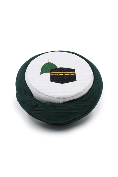 Sarıkhane Hajj Umrah Sarige – Green Fabric – White Skullcap – Cross Wrap – Me...
