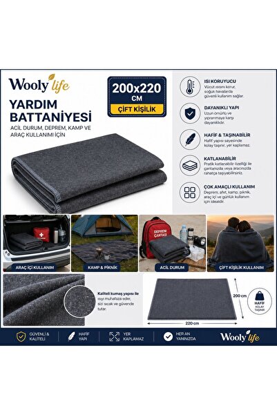 WOOLY LIFE Çift kişilik battaniye 200x220 yardım battaniyesi çok amaçlı kamp ...