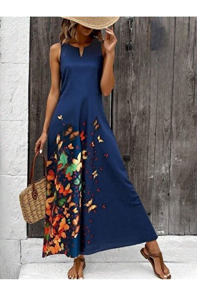 Iuliashop Long Inna Navy Blue Dress with Butterflies - L