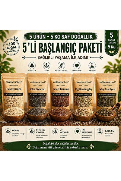 Değirmenci Ali 5’li Bakliyat Seti 250g*5=1,25 KG – Kinoa, Chia Tohumu, Keten ...