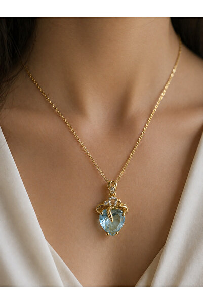 Yuchicly Blue Heart Necklace Quality Stainless Steel Luminous Stylish Pattern