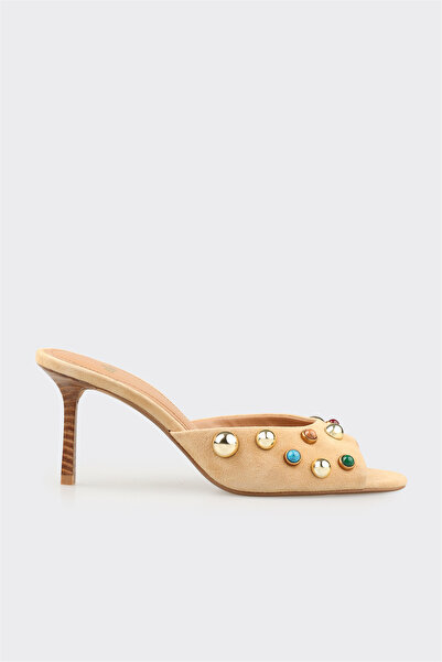 Elle Shoes Bej Deri Kadın Terlik