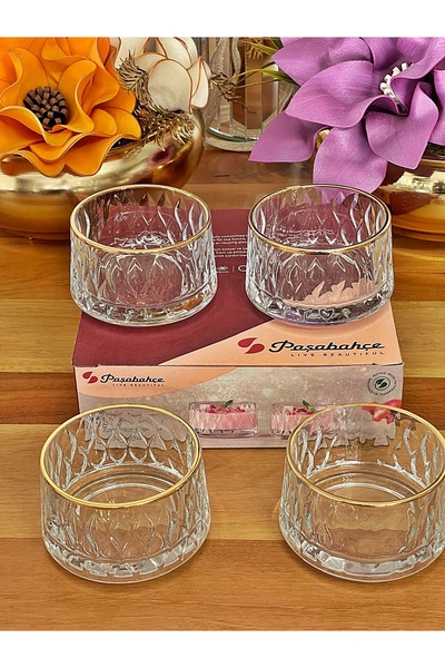 P&ORA PREMIUM KITCHEN PRODUCTS Original Leafy Real Gold Gilded 4-Piece 240 Cc Snack Bowl, Bowl, Ice Cream Bowl, Luxury Gift Dowry Box