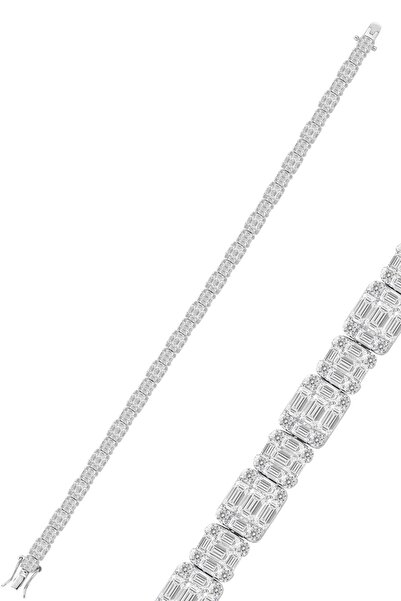 Söğütlü Silver 925 Ayar Gümüş Bileklik Baget Kesim Zirkon Taşlı Işıltılı Tamt...