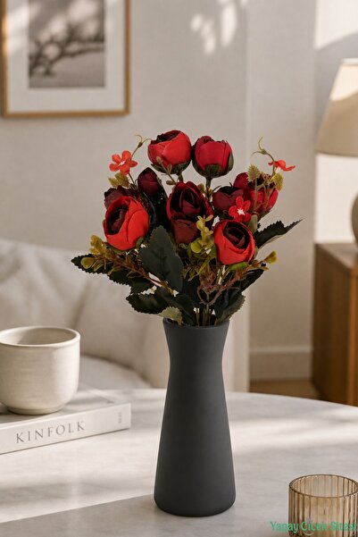 Yapay Çiçek Sitesi Artificial Peony Rose Bouquet 31cm Red