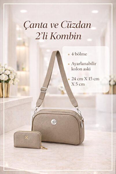 PefyBaby Medium Size 4-Compartment Soft Leather Women's Cross Shoulder Bag wi...
