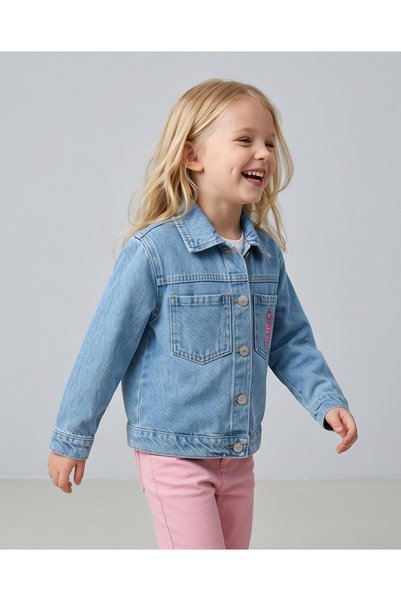 melisam.msg Kız Çocuk Denim Kot Ceket Labubu Gökkuşağı