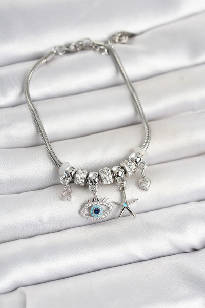shopwave Brass Silver Rk Eye Model Charm Women's Bracelet