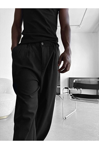 elkumoda Men's Relaxed Fit Pleated Fabric Trousers Relaxed Fit High Waist Dra...