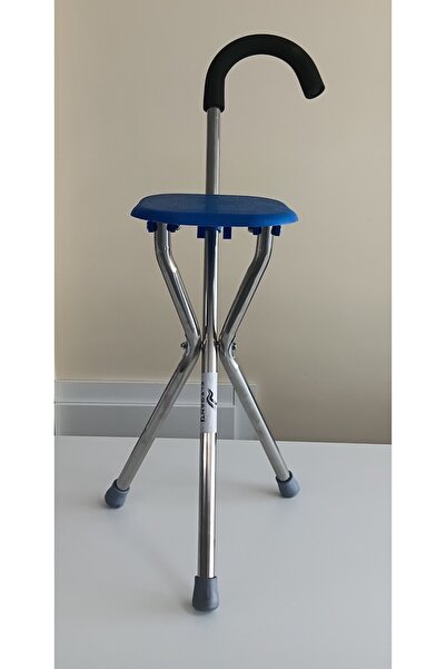 Medikoline Katlanabilir Oturaklı Baston 3 Ayaklı Tripod Tasarım Mavi (2 Yıl G...