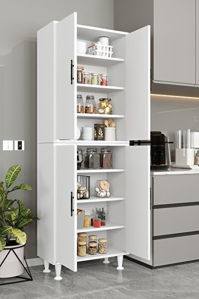 ozbience Çok Amaçlı Beyaz Mutfak ve Banyo Dolabı, 4 Kapak, Raflı, Ayaklı