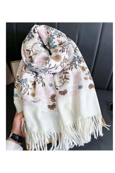 Lexaly Women's Winter Shawl Made of Cashmere Fabric with Elegant Flower Embro...