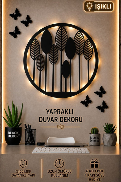 Blackdekor Yapraklı Işıklı Duvar Dekoru LED Işıklı Modern Şık Ev & Ofis Duvar...