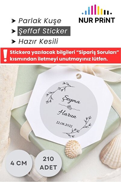 Nur Print Kişiye Özel Şeffaf Sticker, Düğün, Nişan, Kına, Yapışkanlı Sticker,...