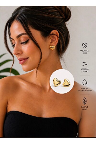 synshop Heart Figured Gold Color Earrings for Children, Shiny, Minimal, Styli...