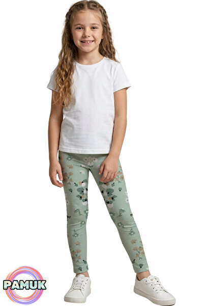 United Fabrics Patterned Children's Leggings - Green Floral Patterned Girls' ...