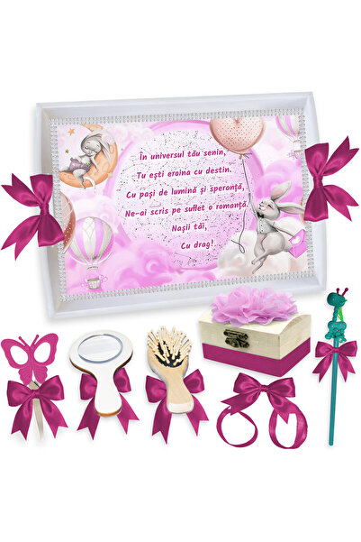 LoreBebe Set Tava Taiere Mot Fete, Tavita Alba, 7 Piese, Model Iepuras In Cer...