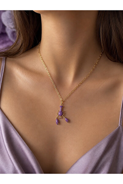 MODA MANANI Modern Design Women's Necklace with Purple Lobster Figure and Gol...