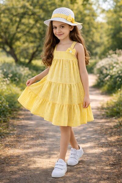 inebolu kids Kız Çocuk Askılı Elbise Şapkalı