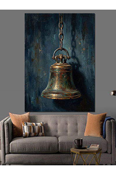 Artmeg Clopot decorativ din bronz antic agățat pe perete - Tablou din lemn MDF