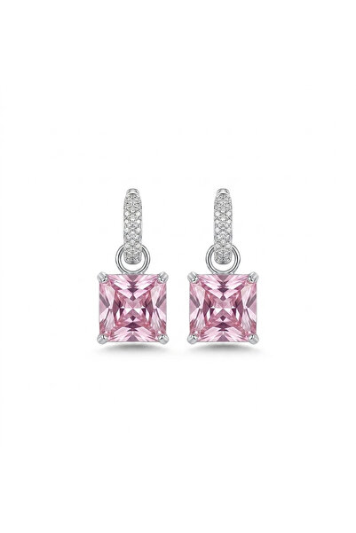 h&b design jewel Çelik Pembe Kare Taşlı Küpe