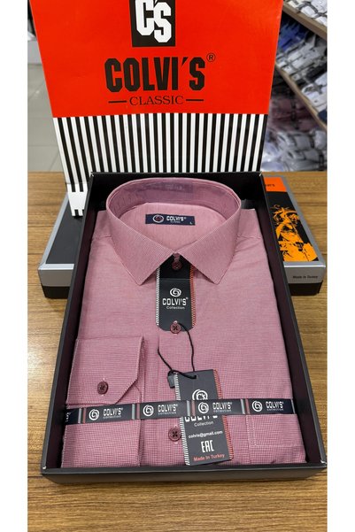 COLVIS MAN Men's Classic Wide Fit Pöti Square Patterned 100% Cotton Long Sleeve Men's Shirt
