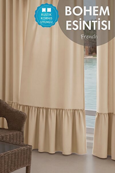 cotton maison Poli Bohem French Stil Fırfırlı Perde - Tek Kanat, rustik ve Korniş Uyumlu