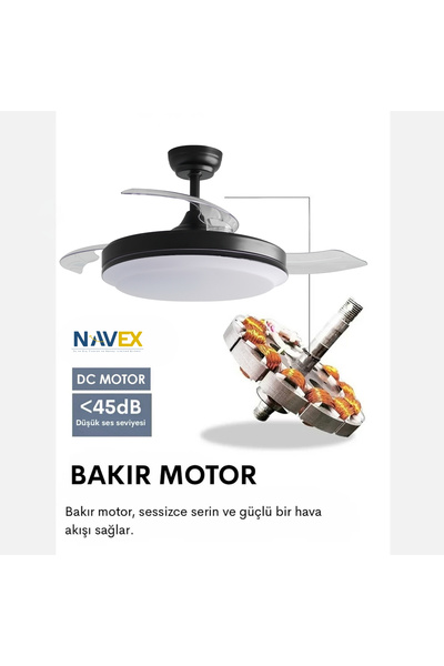 NAVEX Black Gizli Kanat Tavan Vantilatörü 106 cm