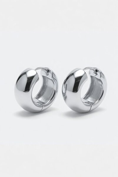 LYKOS Women's Silver Color Curved Hoop Earrings - Thick Huggie Clip-On Earrings