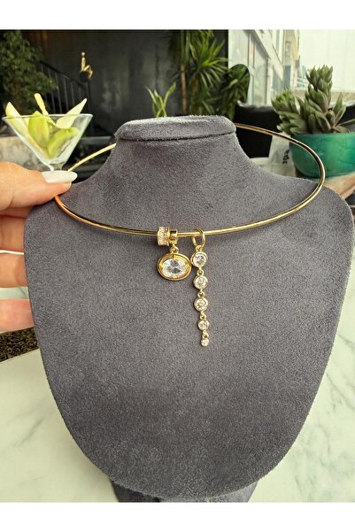 LUNEA Zirkon Taşlı Gold Choker Kolye