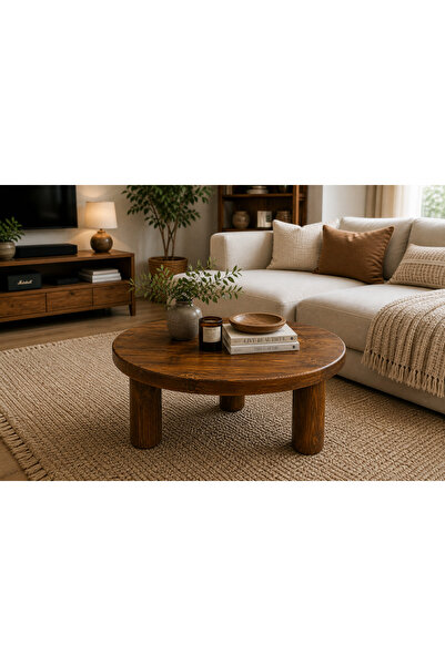 Trihome 80 cm Yuvarlak Masif Çam Orta Sehpa – 3 Ayaklı Modern Tasarım
