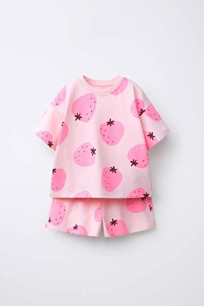 Magu Set de pantaloni scurți și tricou pentru fete, din bumbac, cu model de c...