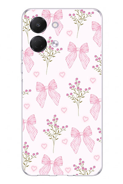 TechTree Tecno Spark GO 3 Uyumlu Pembe Çiçek ve Fiyonklar Baskılı Silikon Kılıf