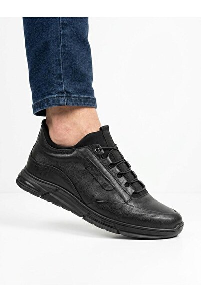 Lütfi Men's Black Genuine Leather Orthopedic Sole Seasonal Casual Shoes