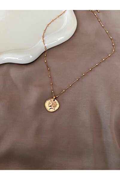 Twelve Medallion Model Gold Color Steel Women's Necklace