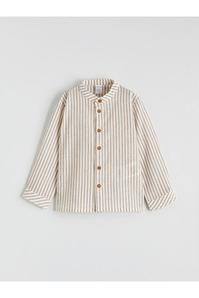 LC Waikiki Ecru Hakim Collar Striped Baby Boy Shirt