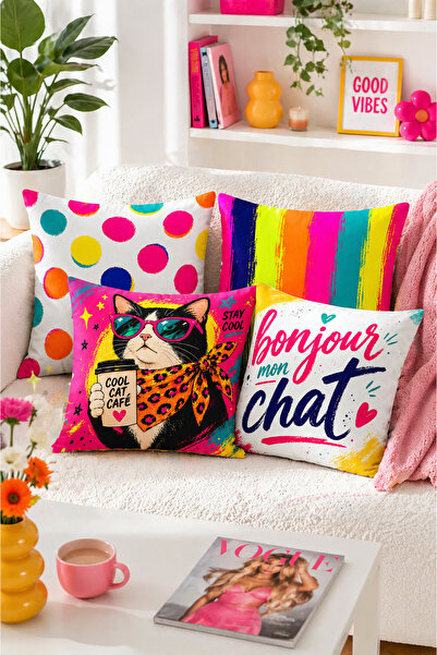 Bertille Home Pop Art Serisi Çift Tarafı Dijital Baskılı 4'lü Kırlent Kılıfı ...