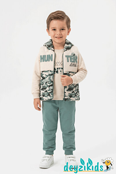 Deyzikids Hunter Yazılı Çizgili Yelekli Alt Üst 3'lü Kız Takımı 9-18-24 Aylık...