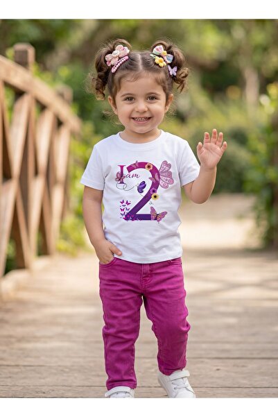 Funkaar Birthday Girl, 2nd Year Butterfly Birthday Graphic Print T-Shirt