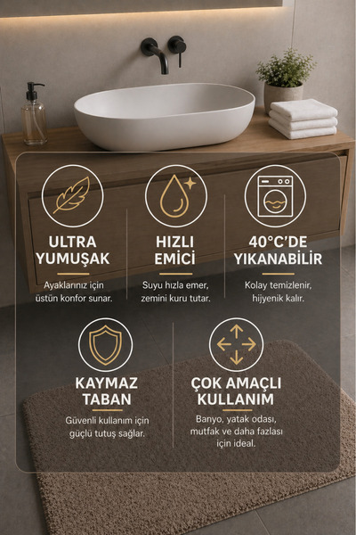 AGKHOME Queen 2-Piece Bath Mat Set Beige 50X80 80X120 cm Non-Slip Base Soft Fast Absorbent Kitchen Entrance Bedroom