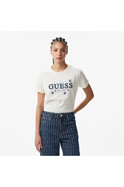 Guess Agnes Aktif Regular Fit Kadın Beyaz T-Shirt