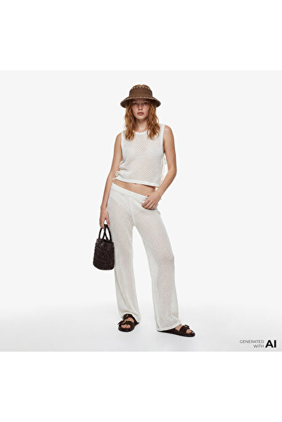 Guess Luna Palazzo Fit Kadın Bej Pantolon