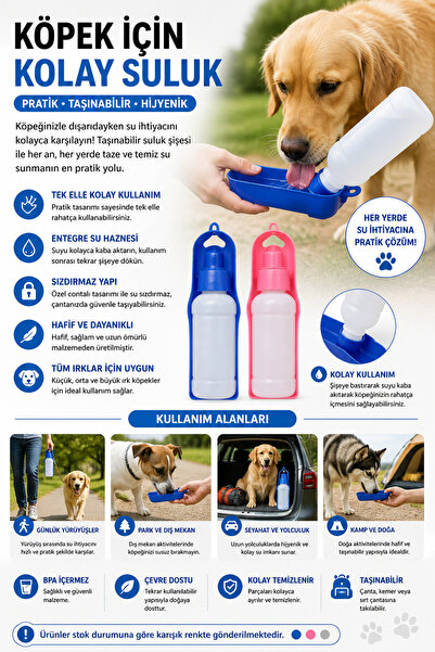 Genel Markalar Köpek Taşınabilir Su Kabı – Pratik Suluk Şişesi, Seyahat ve Yü...