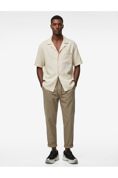 Koton Regular Fit Turn-Down Collar Linen Viscose Blend Short Sleeve Shirt