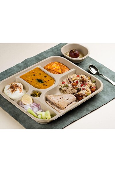Chuk Pack of 25, Sugarcane Bagasse - 5 Compartmental Disposable Plates
