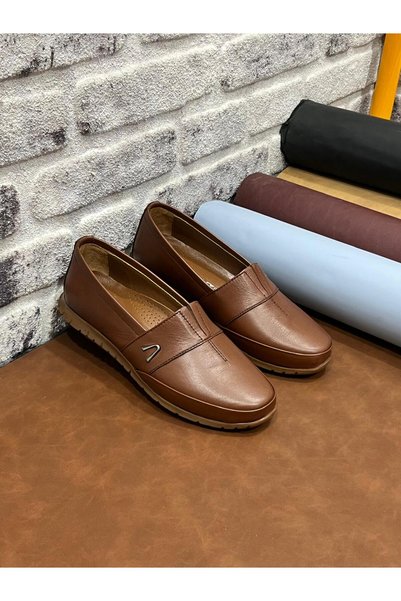 UMUT AYAKKABI Genuine Leather Large Size 40-41-42-43 Orthopedic Lightweight Rustic Women's Mother Shoes