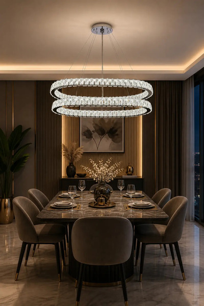 ARMONİDEKOR 2 Katlı Oval Kristal 30X80 Taşlı KUMANDALI Led Avize