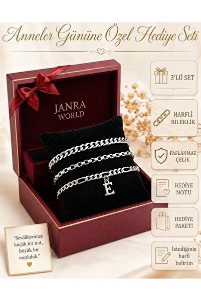 JANRA WORLD Mother's Day Gift Lettered Figaro Bracelet Set of 3 Women's Stain...