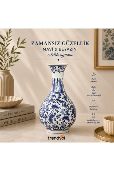 betonıque stone Bleu Blanc Vazo (35,5cm)