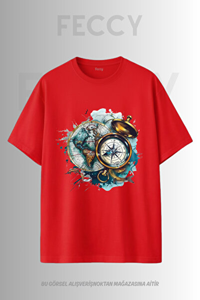 FECCY Tricou unisex supradimensionat cu imprimeu Premium Pusula Hunter Theme,...